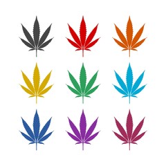 Cannabis leaf color icons set isolated on white background