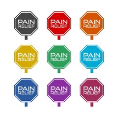 Pain Relief sign icon set isolated on white background