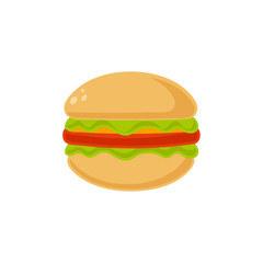 Burger vector illustration. Icon of tasty and unhealthy fast food for restaurant.