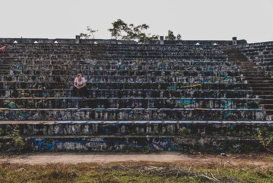 Decay tribunes of abandoned water park in Hu&eacute;, Vietnam 