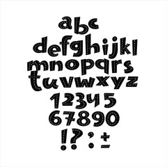 Vector set of alphabet and numbers. Hand drawn letters in cartoon style.