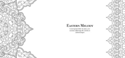 Eastern ethnic motif, traditional muslim ornament. Template for wedding invitation, greeting card, banner, gift voucher, label. Vector illustration