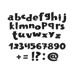 Vector set of alphabet and numbers. Hand drawn letters in cartoon style.