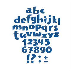 Vector set of alphabet and numbers. Hand drawn letters in cartoon style.