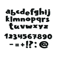 Vector set of alphabet and numbers. Hand drawn letters in cartoon style.