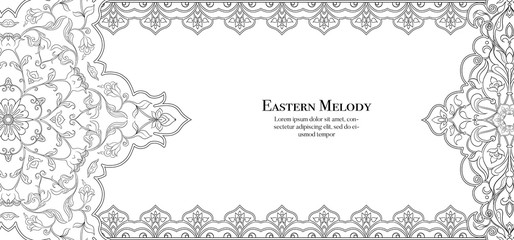 Eastern ethnic motif, traditional muslim ornament. Template for wedding invitation, greeting card, banner, gift voucher, label. Vector illustration