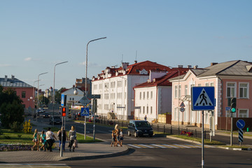 Fototapeta na wymiar Pinsk, Belarus - August 26, 2019. Photo of the historical, pedestrian Lenin street in Pinsk.