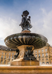 Fountain of Three Graces on the Place de la Bourse in Bordeaux in Gironde, Nouvelle-Aquitaine, France