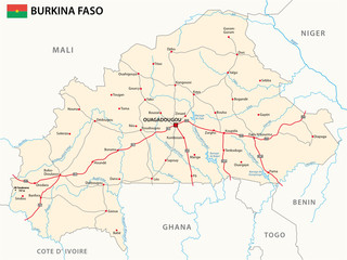 Road map of the West African state of Burkina Faso