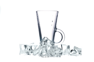 glass of fresh clear water with ice