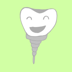 Cute happy cartoon tooth being cleaned with brush, and water set. Hand drawn line art cartoon vector illustration.