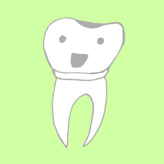 Cute happy cartoon tooth being cleaned with brush, and water set. Hand drawn line art cartoon vector illustration.