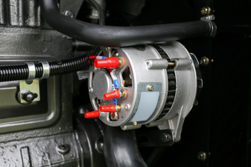 Generator power or genset alternator equipment parts installed on engine