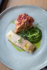 White Fish Fillet with Roasted Cauliflower and Spinach Puree