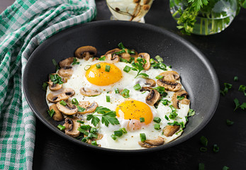 Fried egg, mushrooms and spinach. Keto, paleo breakfast.