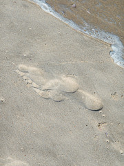 Footprints in sand. Close up.