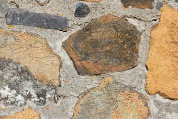 Concrete wall texture background. Natural stones. Building's facade decor. Decorative plaster. House exterior.