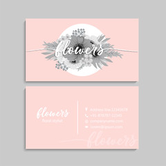 Flower business cards white and black pink background