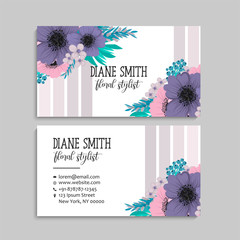Flower business cards pink and purple flower