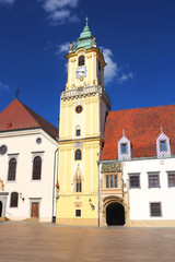 Fototapeta premium View of old town hall on Main Square in old town, Bratislava, Slovakia