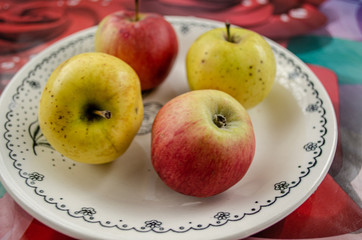 healthy eating concept - natural food on table fresh apples