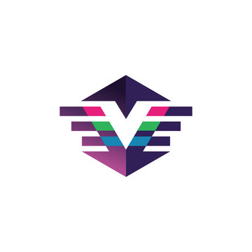 Letter V Cube Logo Template