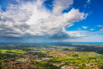 Fototapeta na wymiar Panoramic view of Romagna coast or Riviera Romagnola from San Marino. Italy