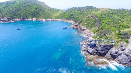 Aerial view of Ilha dos Papagaios in Cabo Frio, Brasil