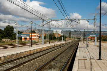 Fototapeta na wymiar Railway landscape in Almansa.