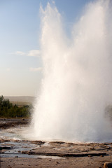 Geysir destrict in the south of Iceland.The Strokkur Geyser erupting at the Haukadalur geothermal area, part of the golden circle, Iceland, Europe