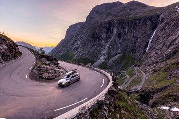Trollstigen, Romsdalen, Norway: A car in one of the many serpentines.