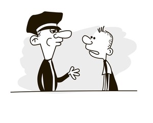 Policeman and man talking. Bad habits. Vector