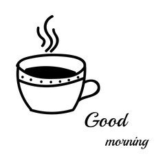 Vector doodle. Good morning. Coffee mug with quote.