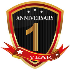 Anniversary 1 th  label with ribbon.