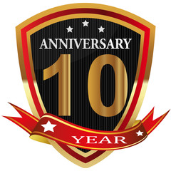 Anniversary 10 th  label with ribbon.