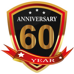 Anniversary 60 th  label with ribbon.
