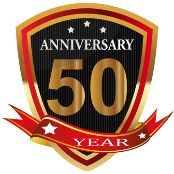 Anniversary 50 th  label with ribbon.
