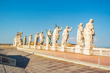 View from the back of the statues located above the Basilica of San Pietro in Vaticano, Rome - Italy