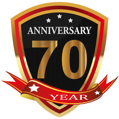 Anniversary 70 th  label with ribbon.
