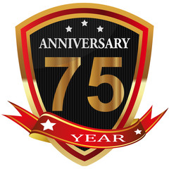 Anniversary 75 th  label with ribbon.