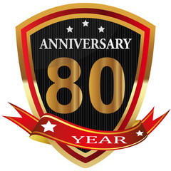 Anniversary 80 th  label with ribbon.