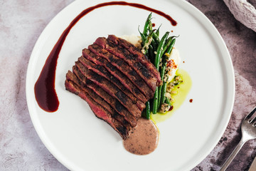 Wagyu Beef Flat Iron Steak with Truffle Vinaigrette and Vegetables 