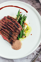Wagyu Beef Flat Iron Steak with Truffle Vinaigrette and Vegetables 