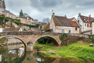 Stone bridge in Semur-en-Auxois, France