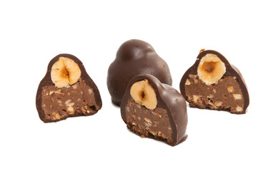 chocolate candy with nut isolated