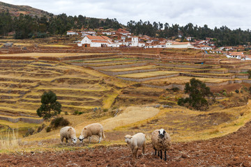 A colonial church built on Inca ruins. Chinchero, Peru.