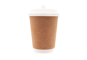 Cup, paper brown Cup with plastic Lid isolated on white Background