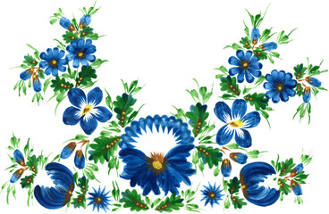 Flower painting. Decorative and ornamental folk. Watercolor hand painted illustration isolated on white background