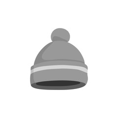 Gray woolen knitted hat, icon. Vector illustration on white background.