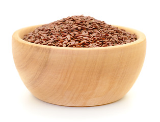 Linen seeds in wooden bowl.